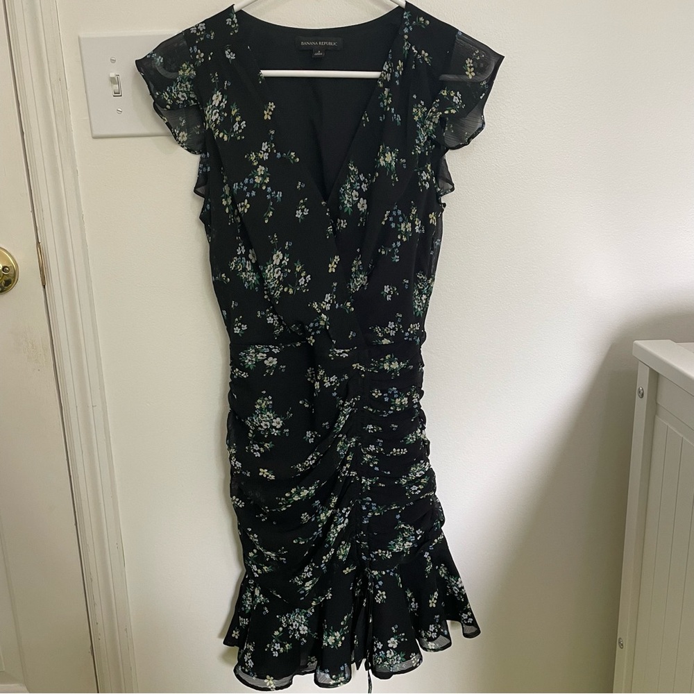Banana Republic Black Floral Print Mini Dress
